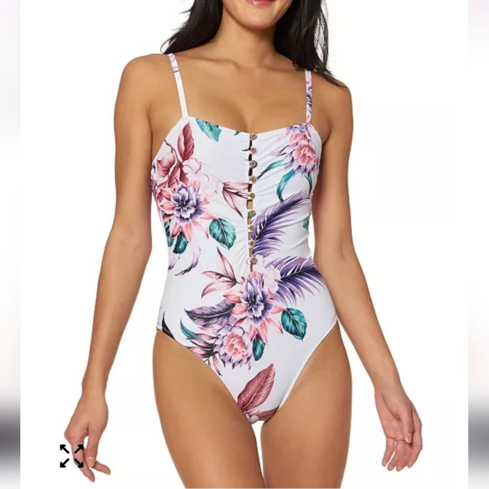 Jessica Simpson Floral Print Button One Piece Swimsuit